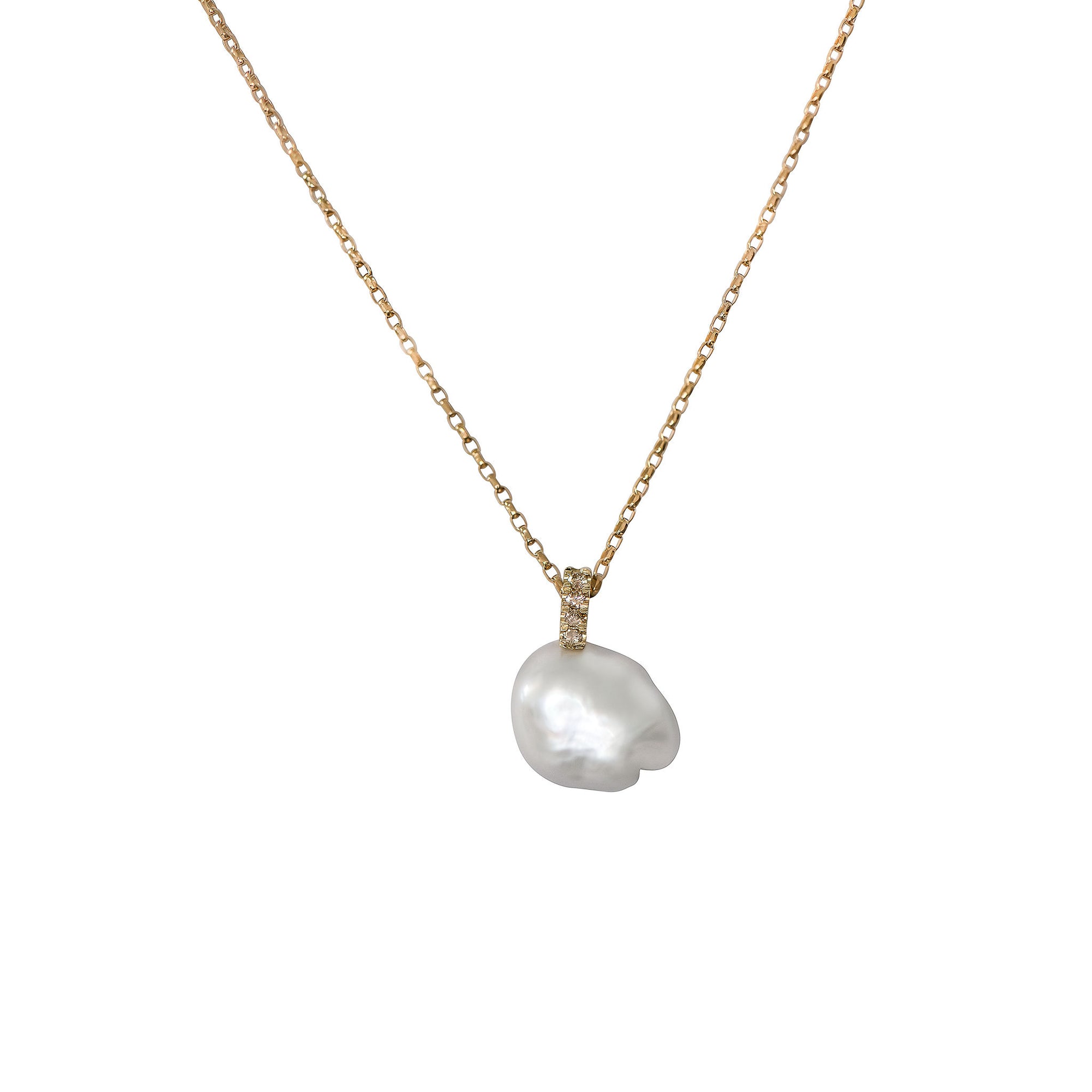 Lune Necklace | White Keshi Pearl and Golden Diamond Necklace