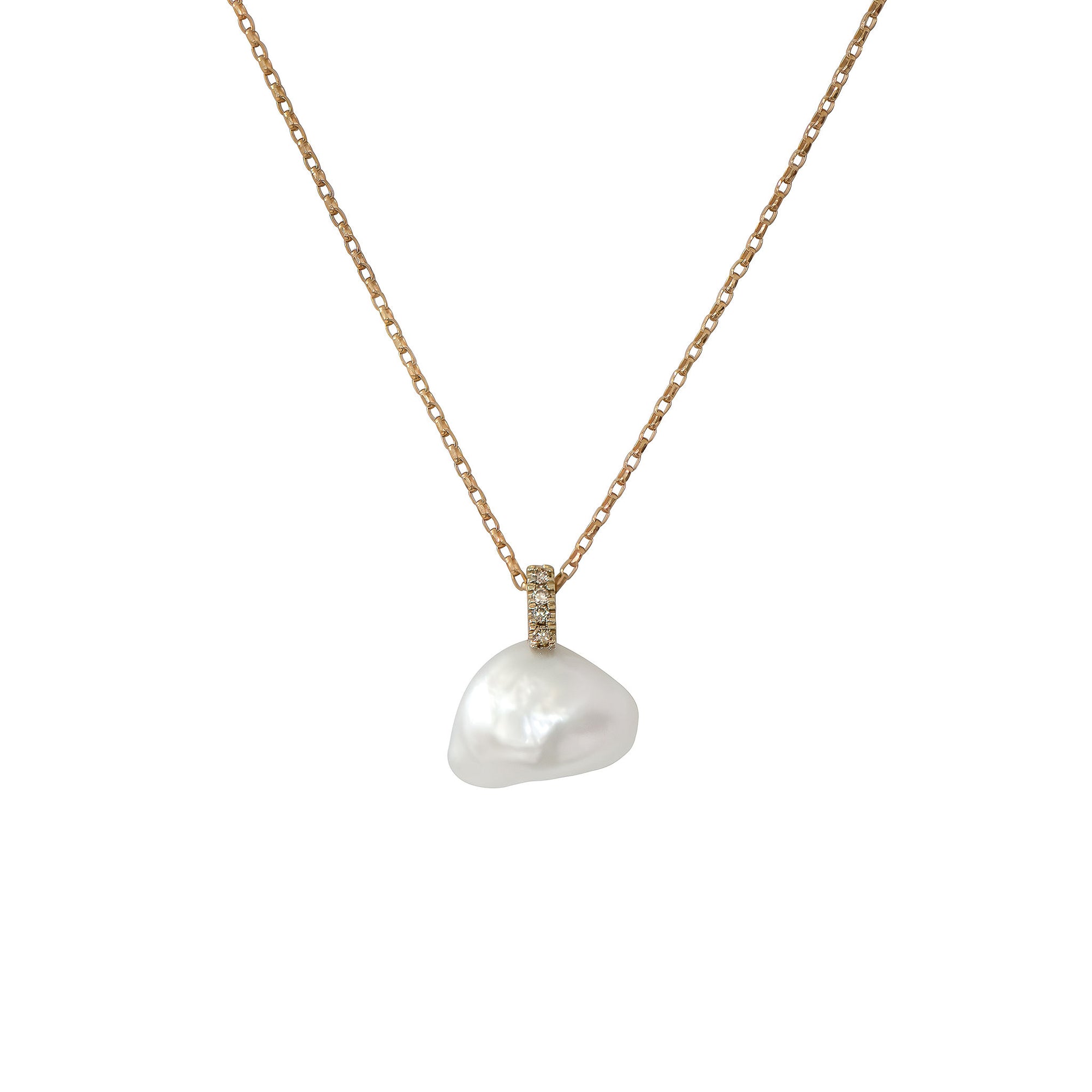 Lune Necklace | White Keshi Pearl and Golden Diamond Necklace