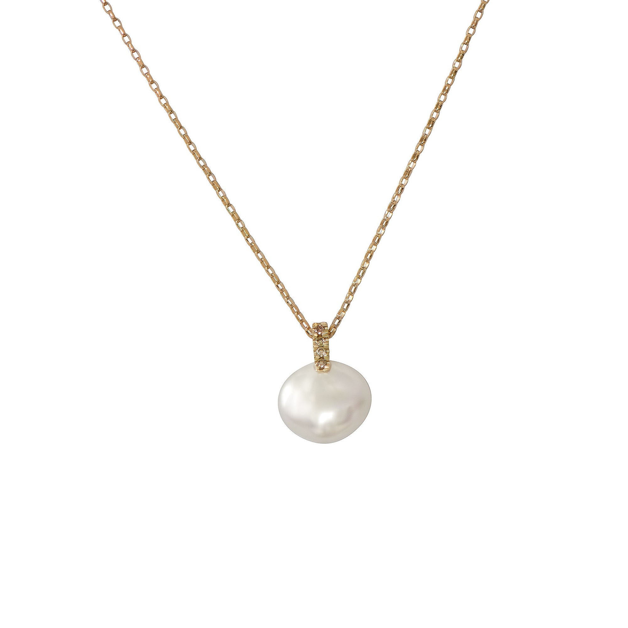 Lune Necklace | White Keshi Pearl and Golden Diamond Necklace