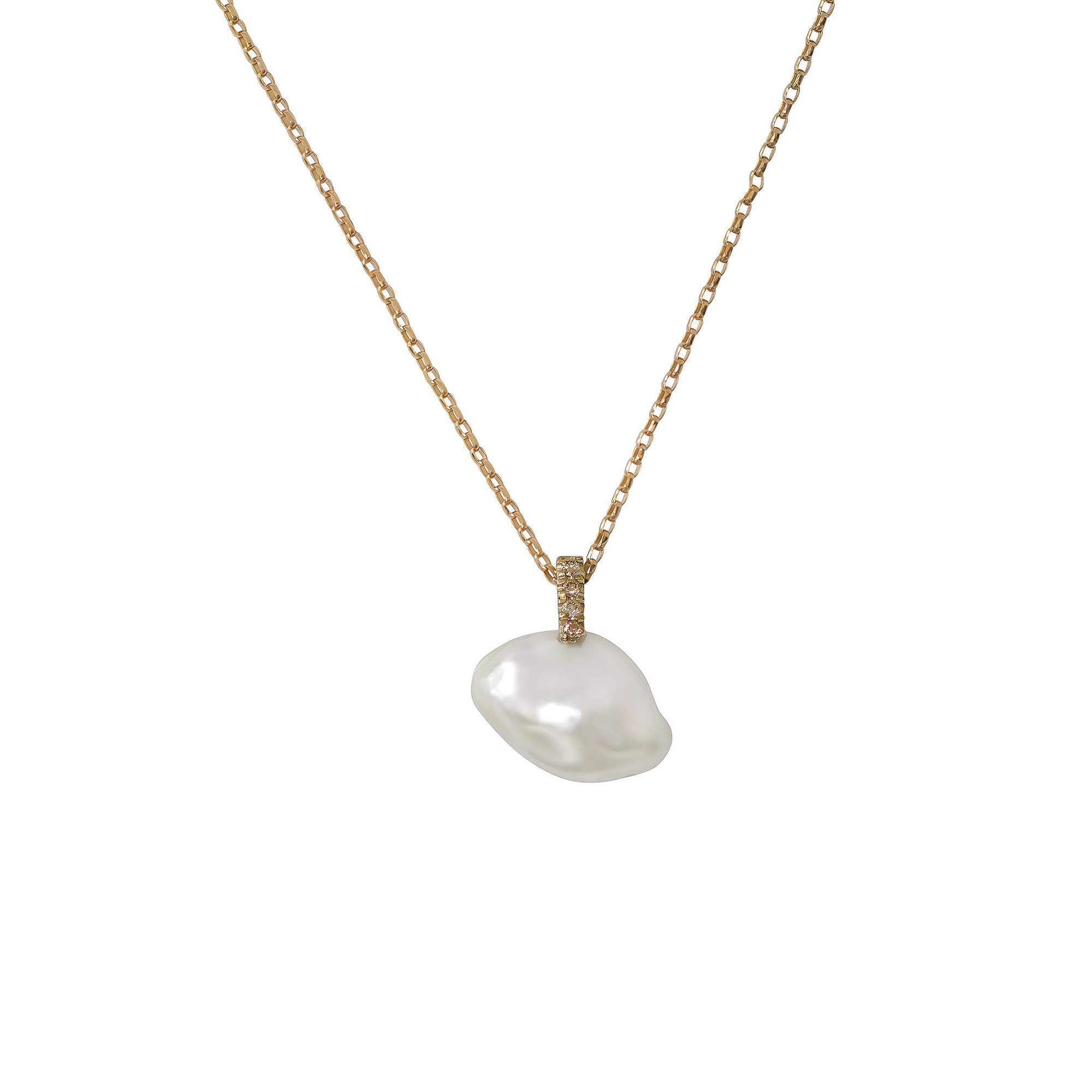 Lune Necklace | White Keshi Pearl and Golden Diamond Necklace
